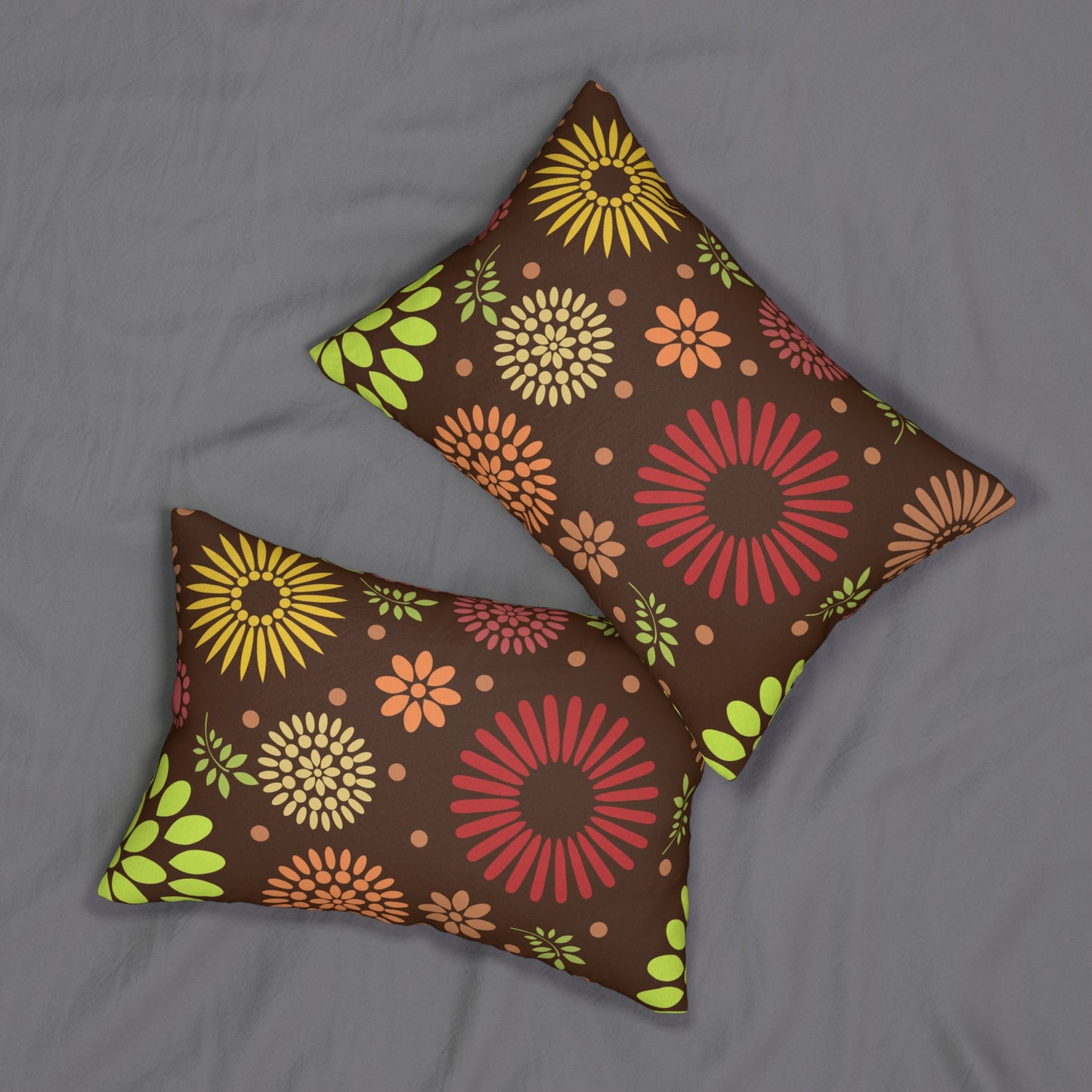 Earthy Elegance: Brown Floral Pattern |Spun Polyester Lumbar Pillow