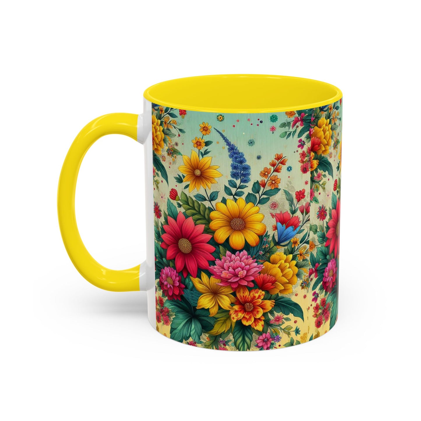 Vibrant Floral Accent Coffee Mug | Available in 11 & 15oz Sizes