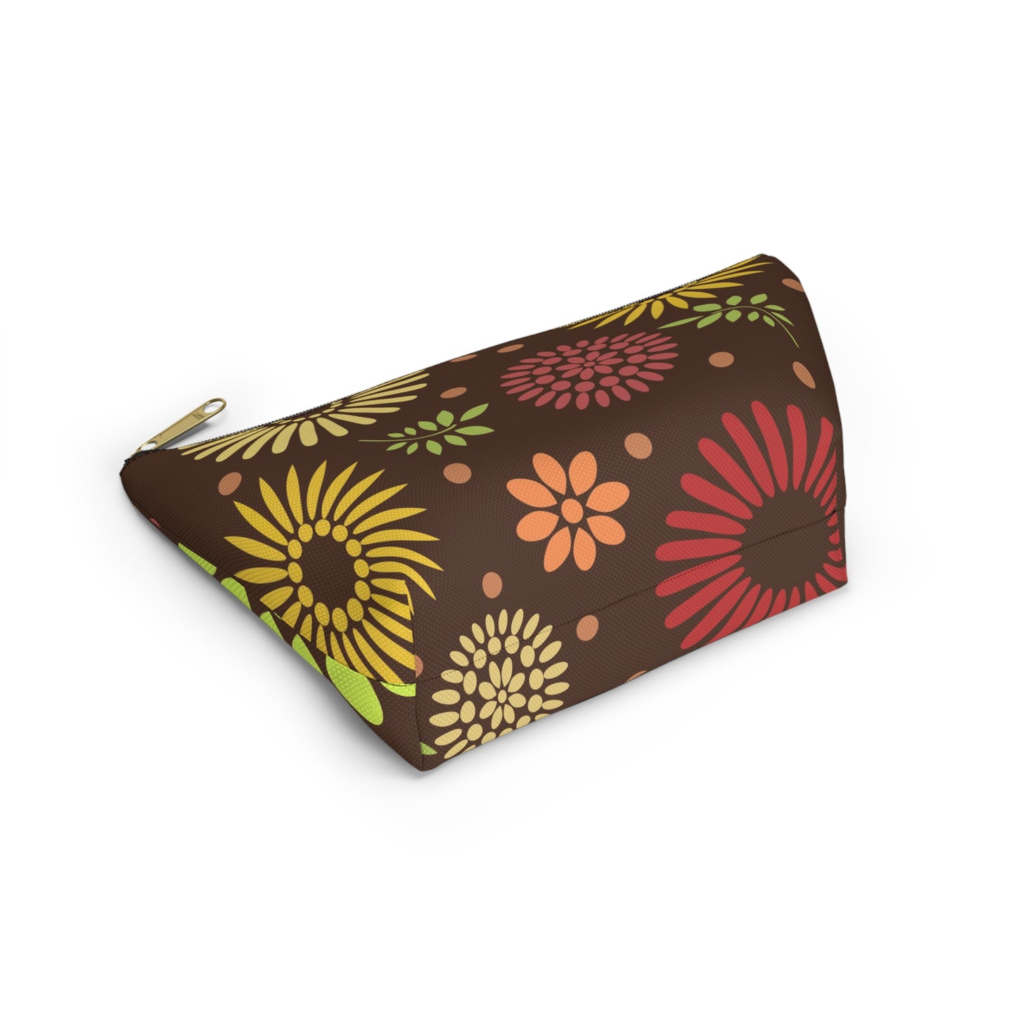 Earthy Elegance: Brown Floral Pattern Accessory Pouch