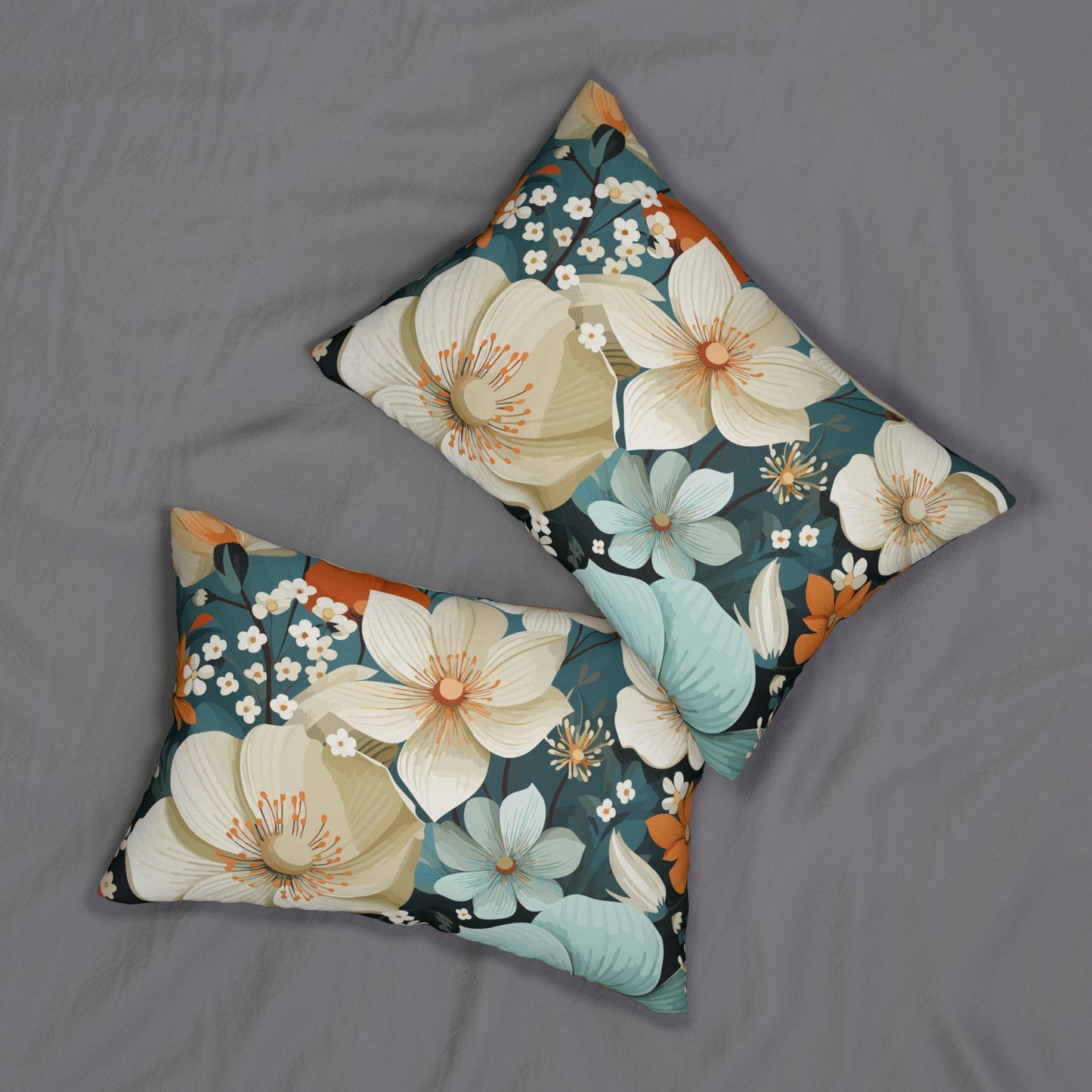Serenity Floral Pattern Spun Polyester Lumbar Pillow