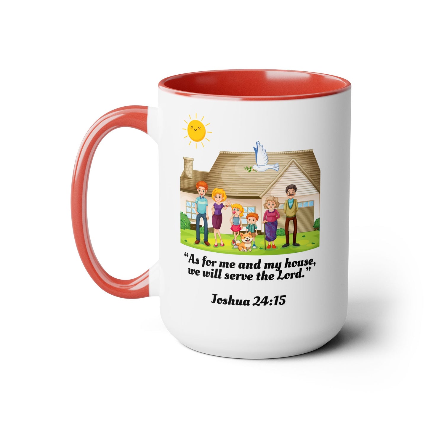 Family Unity: Joshua 24:15| 15oz Two-Toned Coffee Mug |Available in 5 Colors