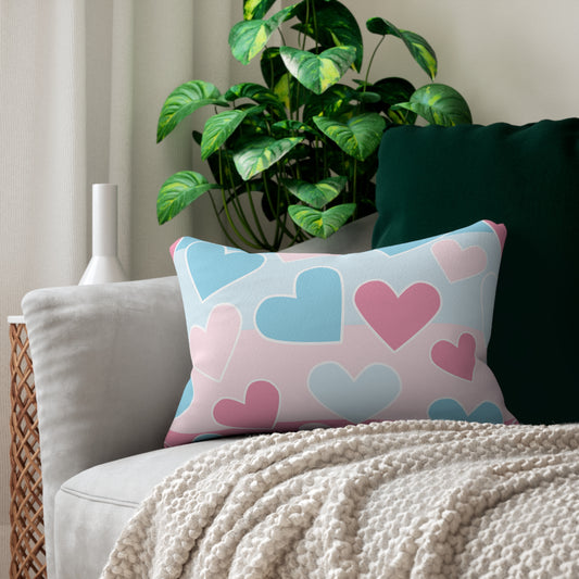 Pink and Blue Heart Design Polyester Lumbar Pillow