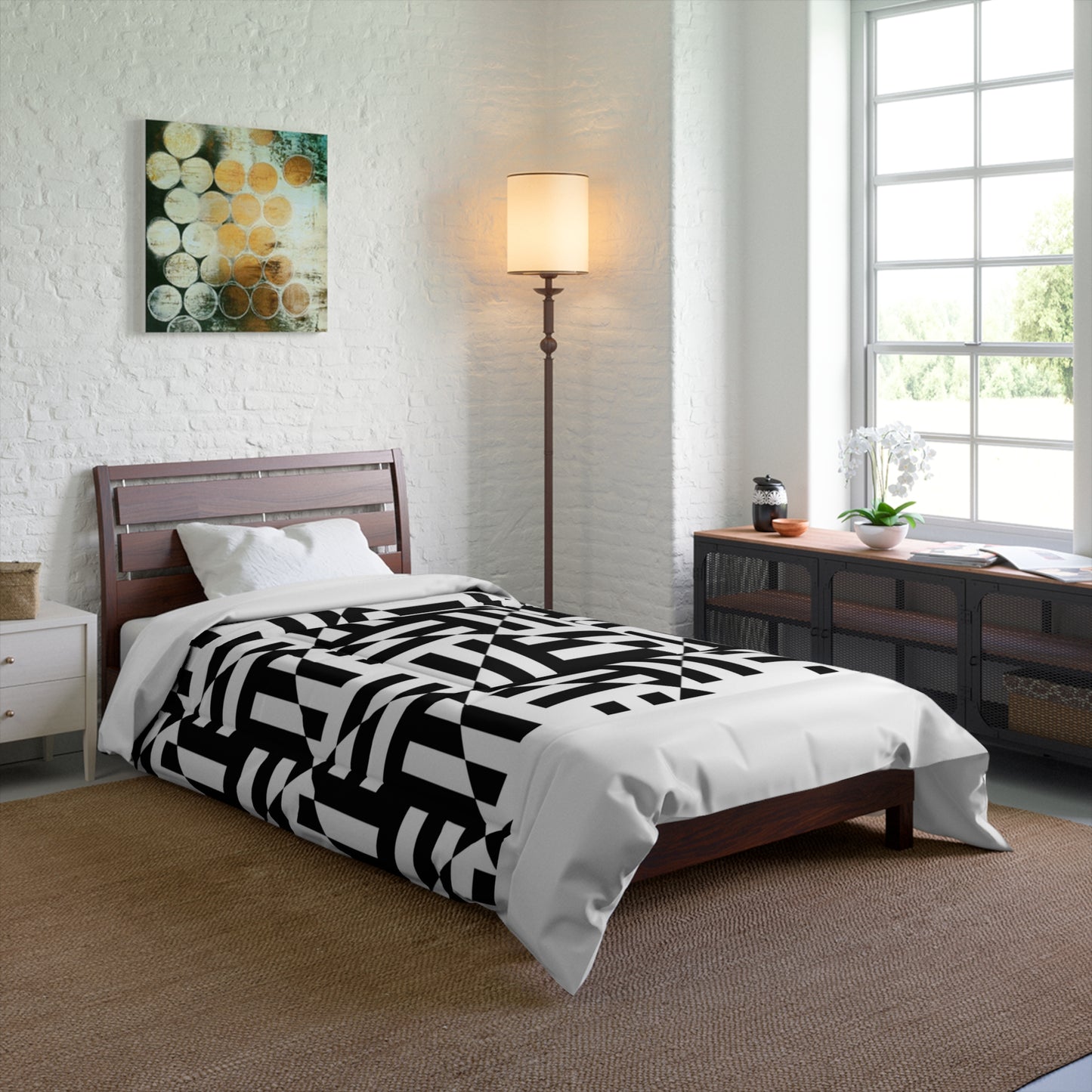 Monochrome Harmony Diagonal Pattern Bed Comforter