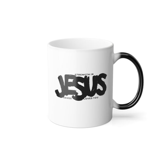 Jesus Divine Message Morphing Mug | 11oz Heat-Sensitive Coffee Cup |Strength, Salvation & Love