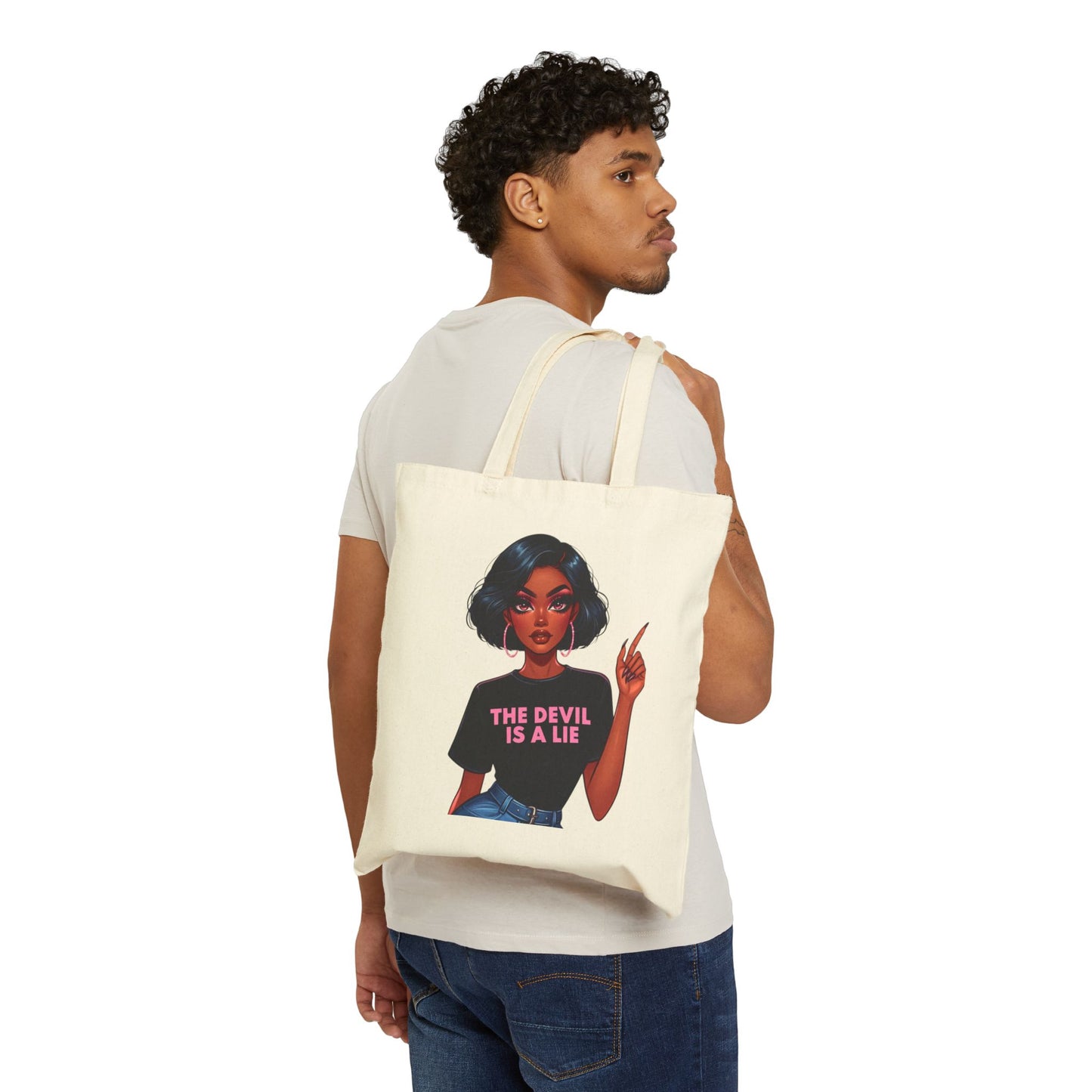 The Devil Is A Lie Cotton Graphic Tote Bag
