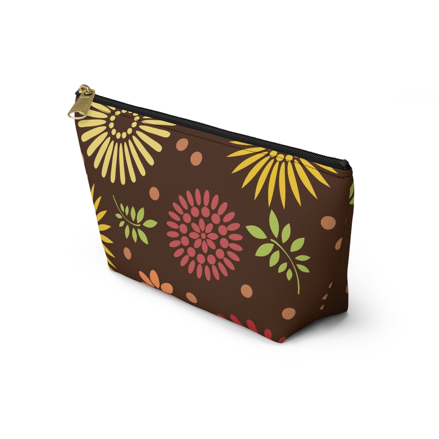 Earthy Elegance: Brown Floral Pattern Accessory Pouch