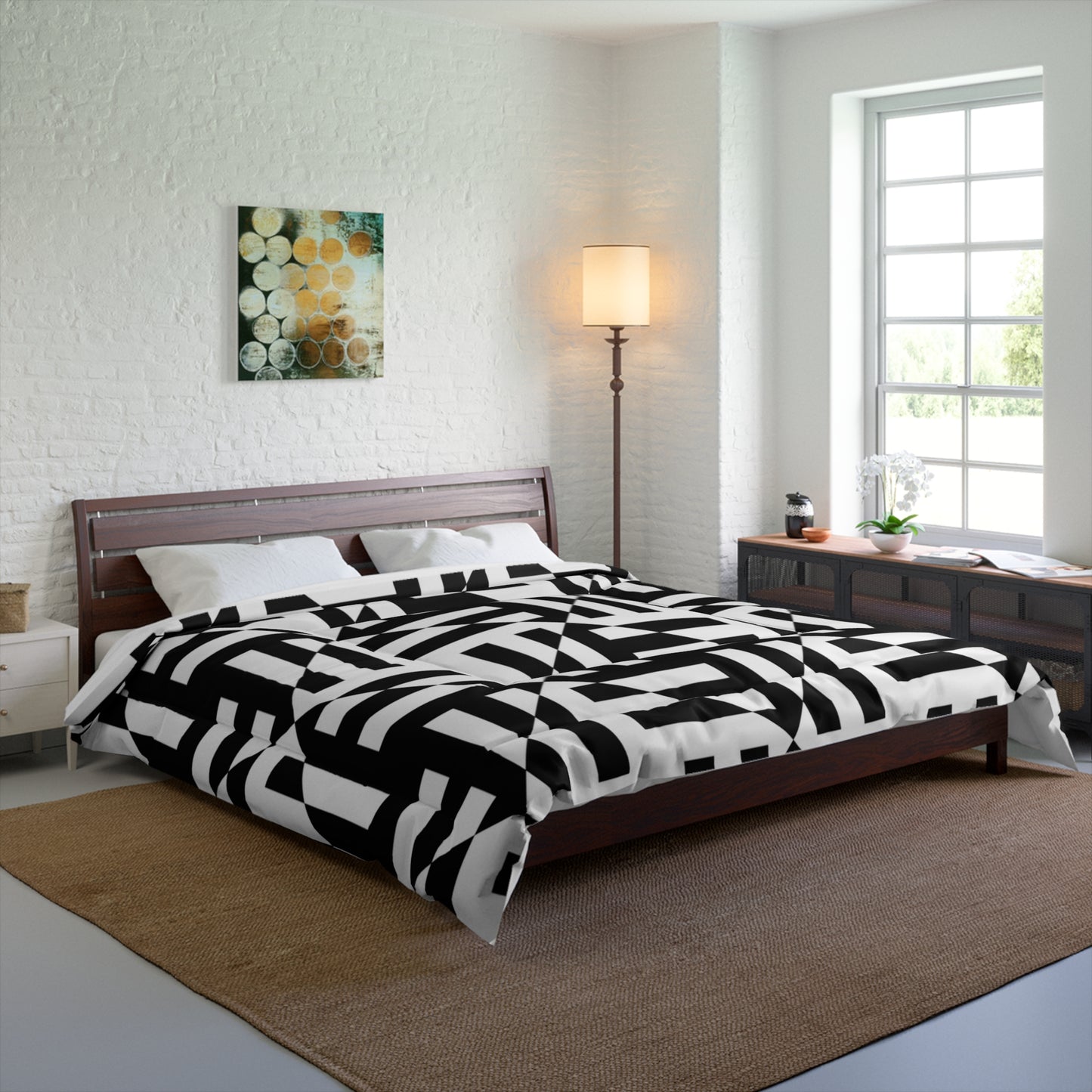 Monochrome Harmony Diagonal Pattern Bed Comforter