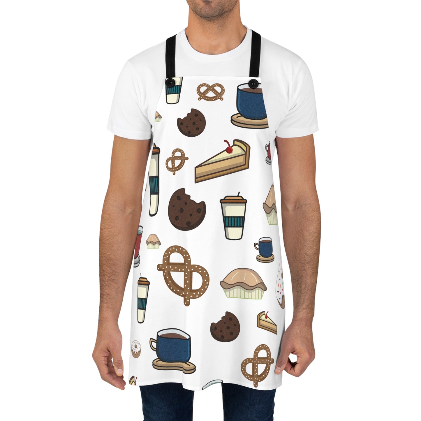 White Apron with Pastries and Coffee Design