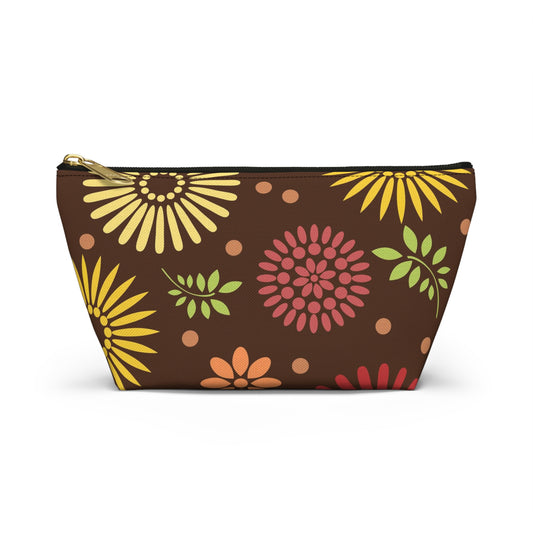 Earthy Elegance: Brown Floral Pattern Accessory Pouch