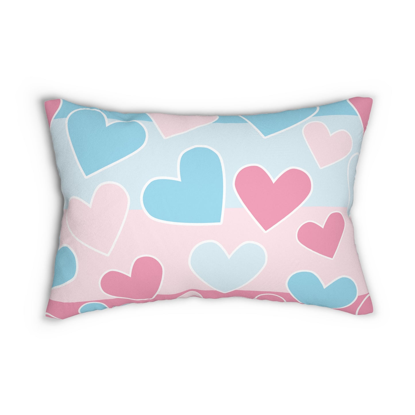 Pink and Blue Heart Design Polyester Lumbar Pillow