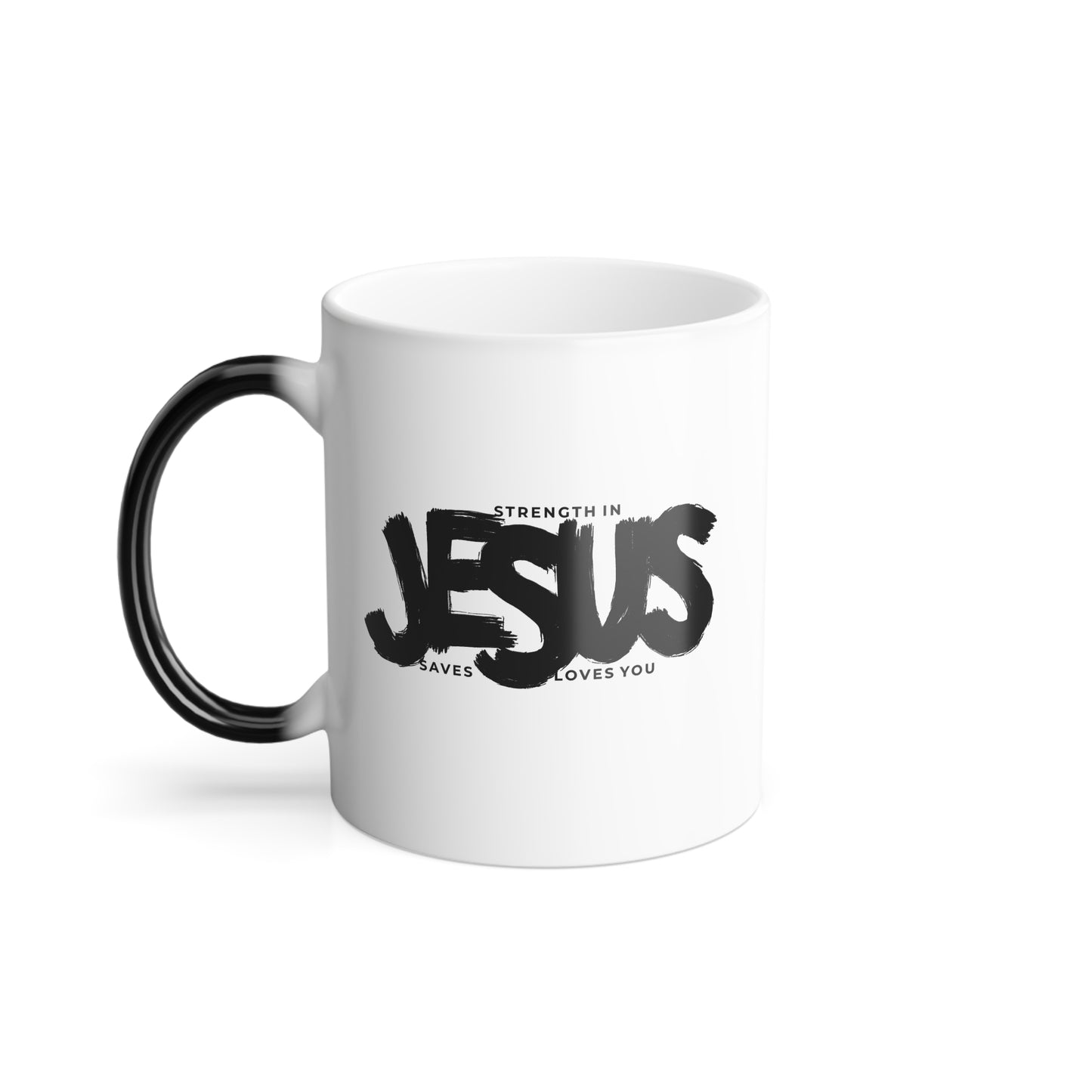 Jesus Divine Message Morphing Mug | 11oz Heat-Sensitive Coffee Cup |Strength, Salvation & Love