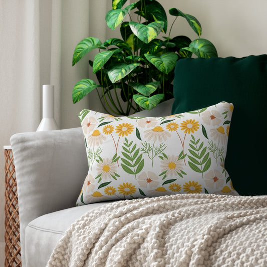 White & Yellow Sunflower Lumbar Pillow