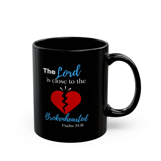 Psalm 34:18 Comfort Inspirational Black Ceramic Mug 11oz