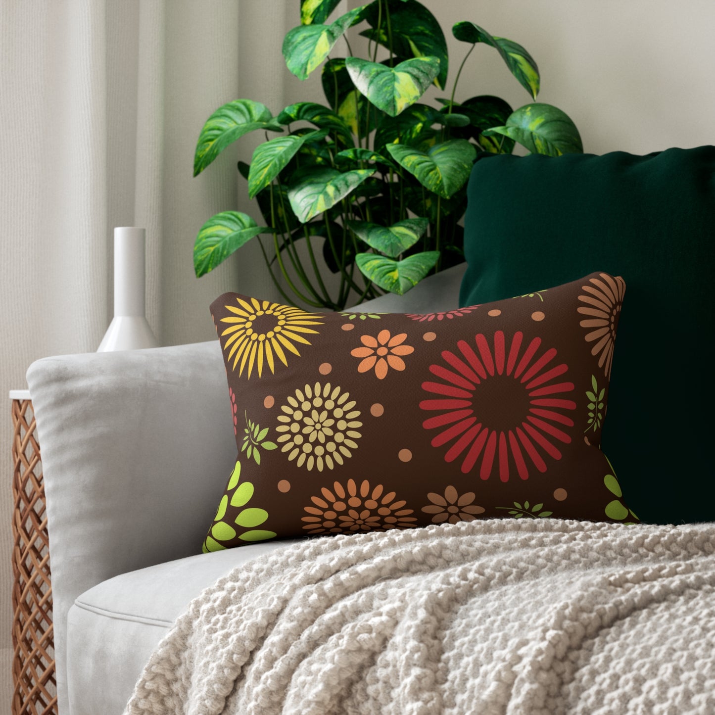 Earthy Elegance: Brown Floral Pattern |Spun Polyester Lumbar Pillow
