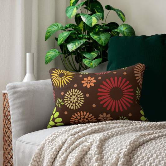 Earthy Elegance: Brown Floral Pattern |Spun Polyester Lumbar Pillow