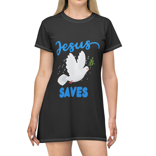 Divine Inspiration: Jesus Saves  All-Over-Print T-Shirt Dress
