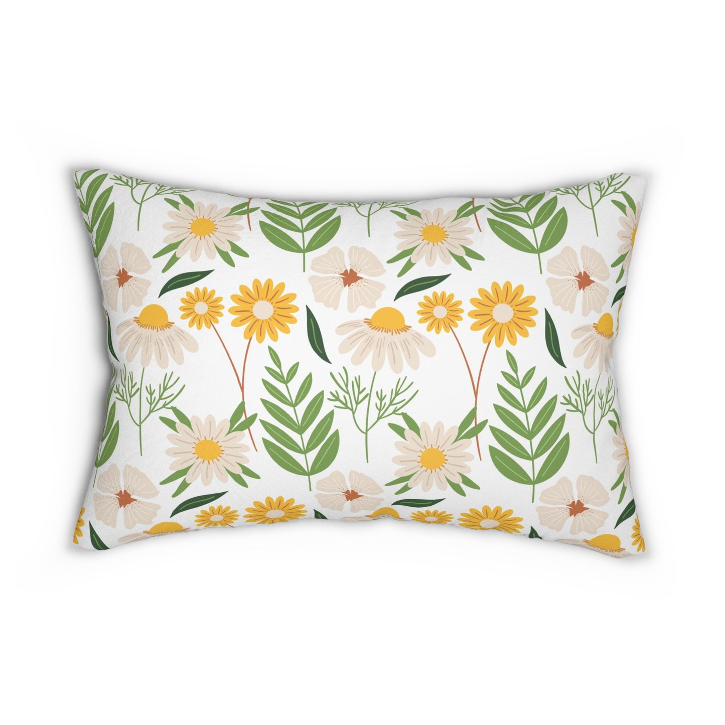 White & Yellow Sunflower Lumbar Pillow
