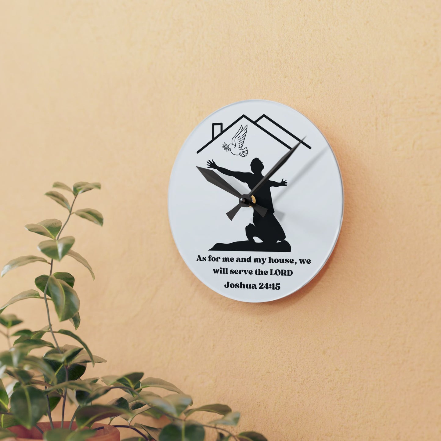 Joshua 24:15 Inspirational Acrylic Wall Clock – Timeless Wisdom for Your Home