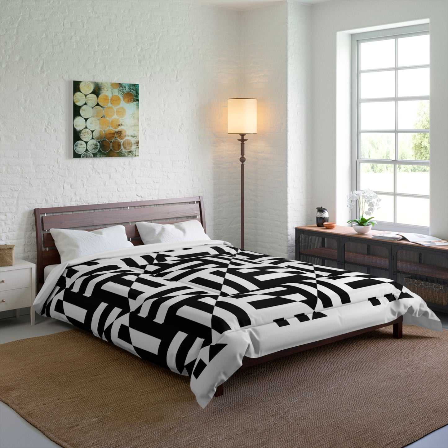 Monochrome Harmony Diagonal Pattern Bed Comforter