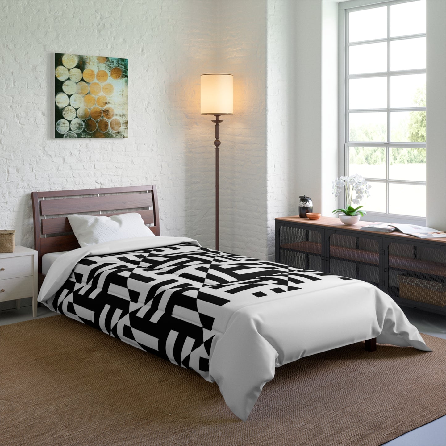 Monochrome Harmony Diagonal Pattern Bed Comforter