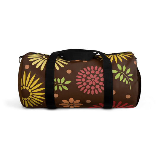 Earthy Elegance: Brown Floral Pattern Duffel Bag