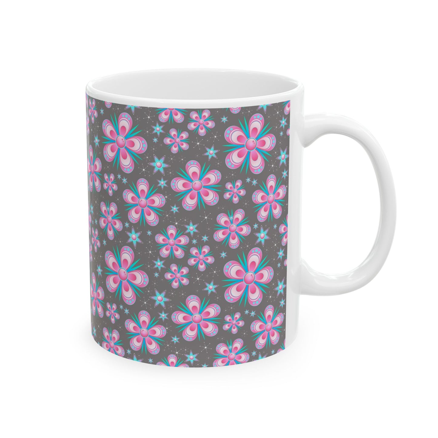 Pink Floral Ceramic Coffee Mug | 11oz Spring Accent Cup & Gift
