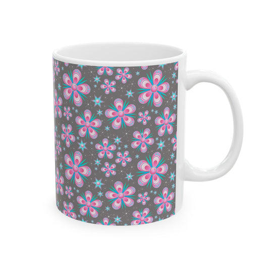 Pink Floral Ceramic Coffee Mug | 11oz Spring Accent Cup & Gift