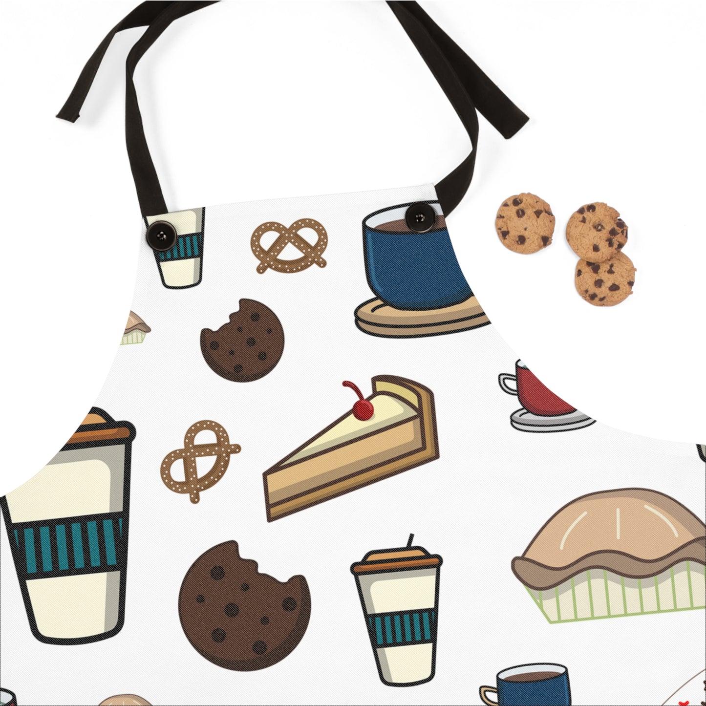 White Apron with Pastries and Coffee Design