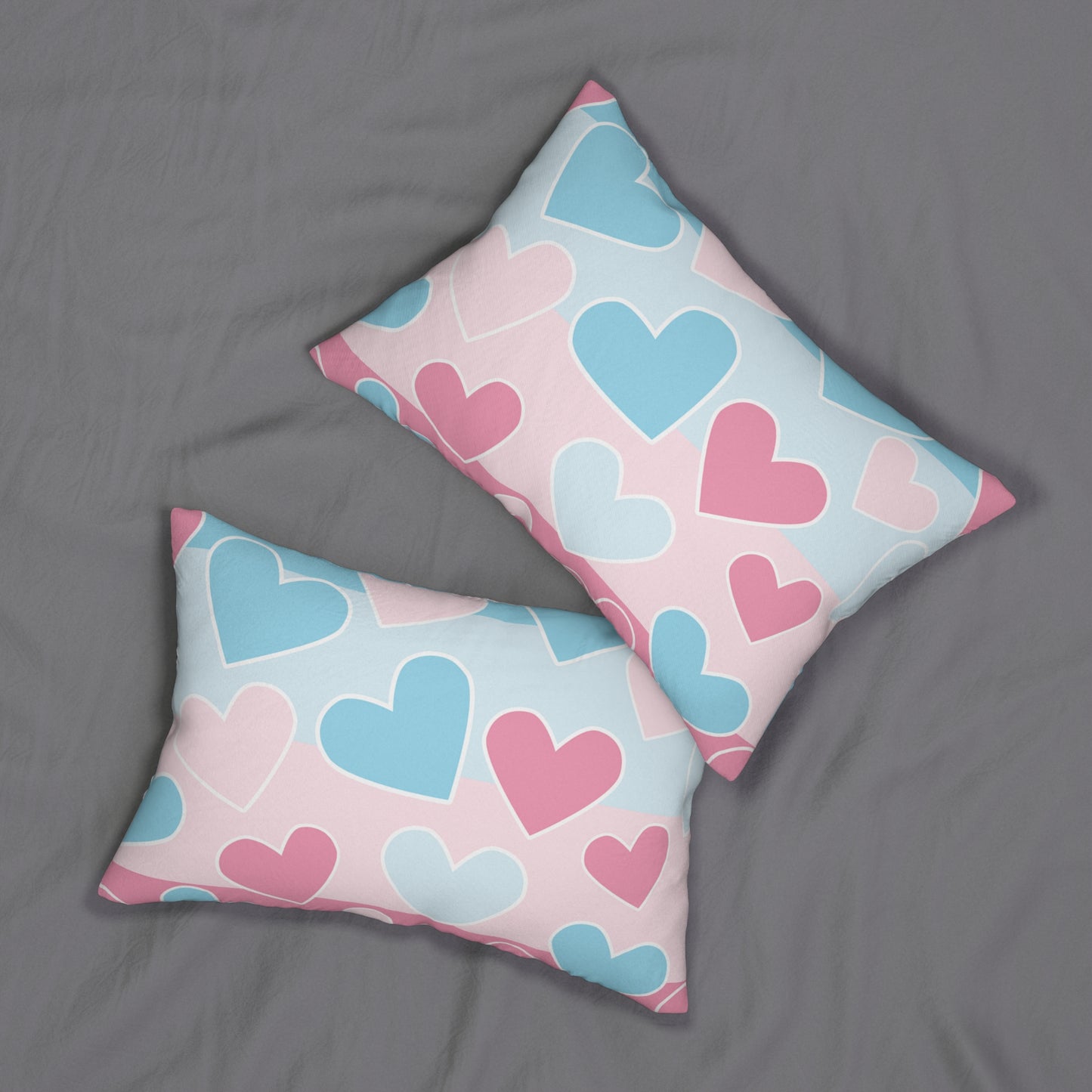 Pink and Blue Heart Design Polyester Lumbar Pillow