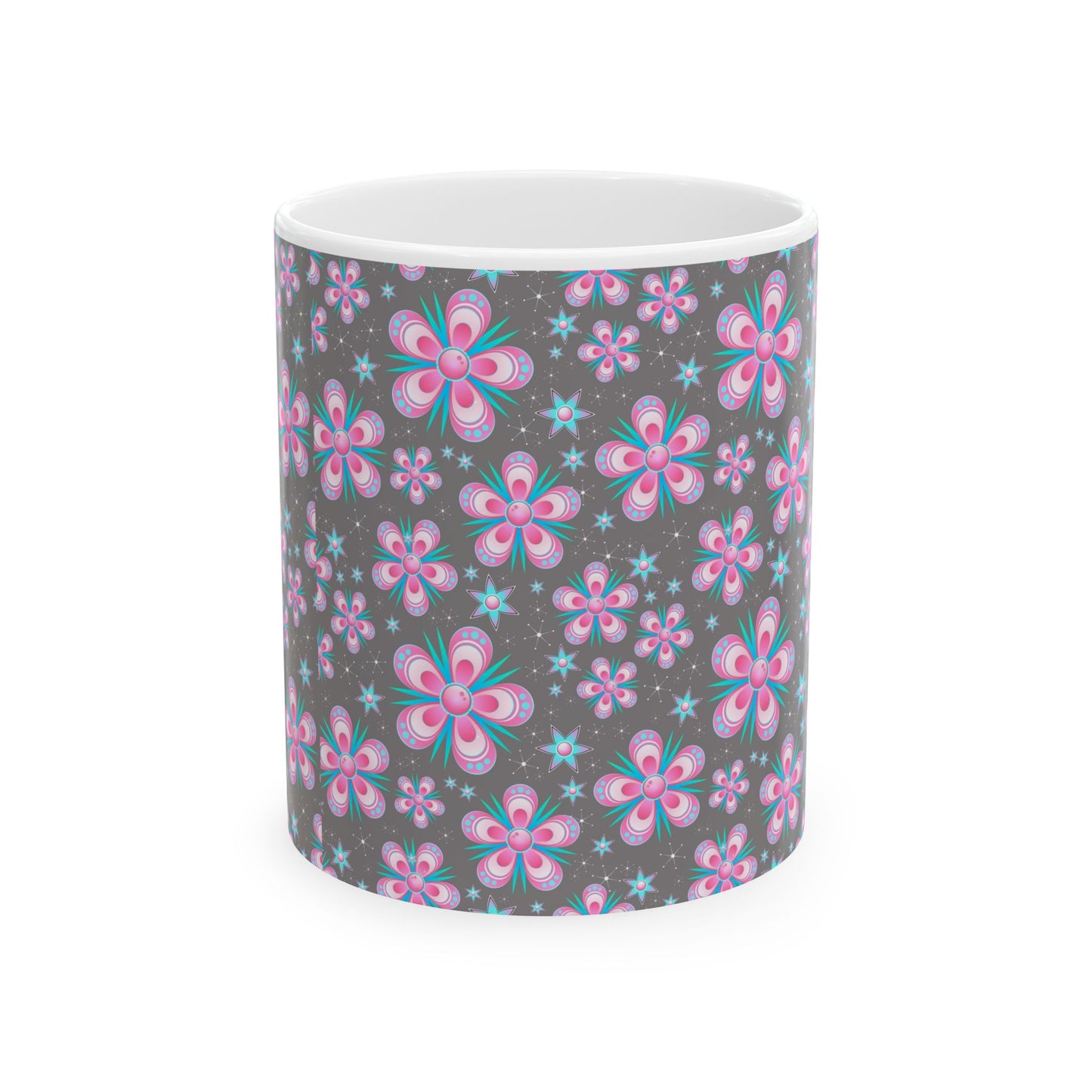 Pink Floral Ceramic Coffee Mug | 11oz Spring Accent Cup & Gift