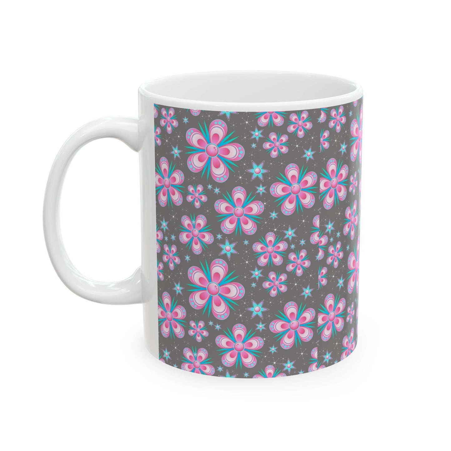 Pink Floral Ceramic Coffee Mug | 11oz Spring Accent Cup & Gift