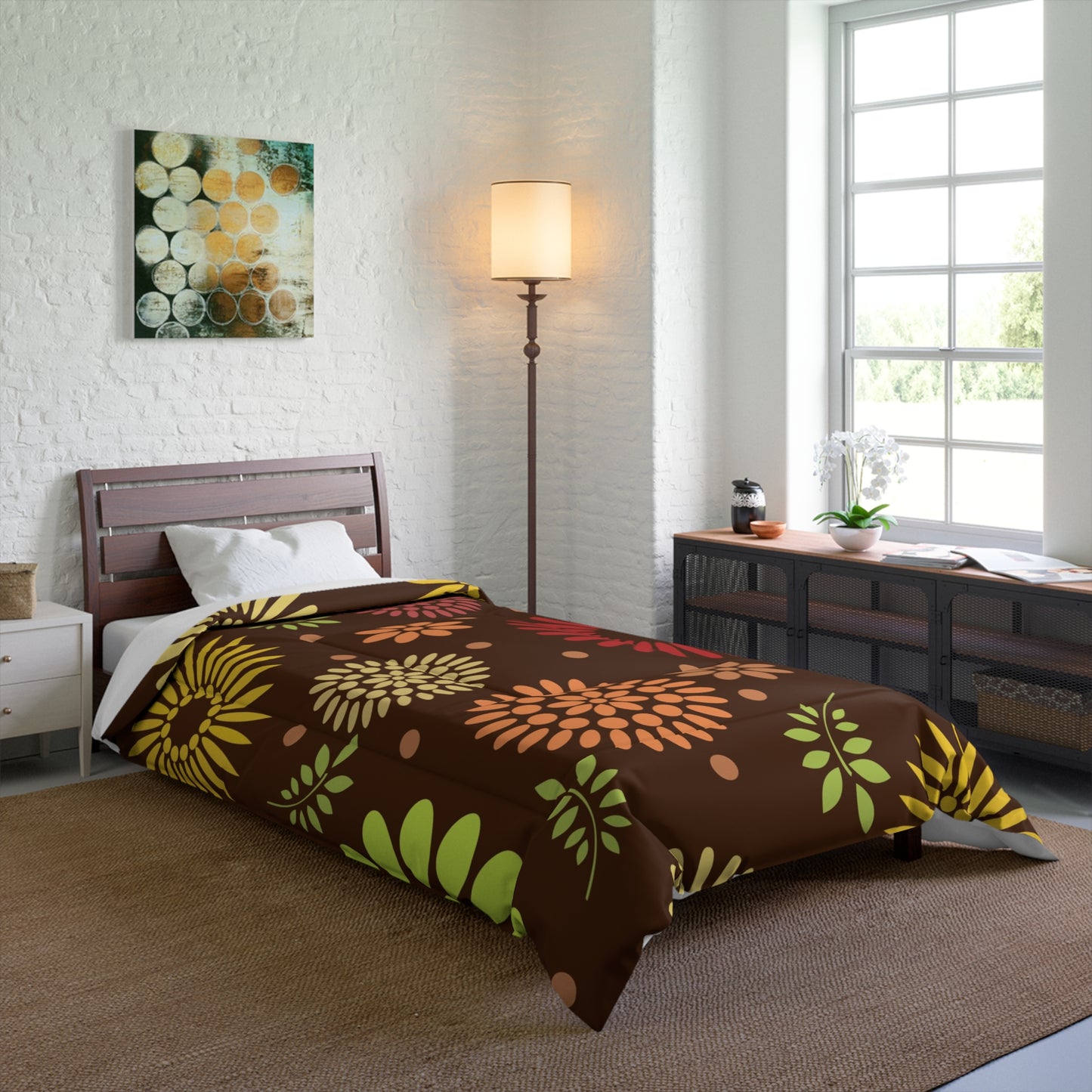 Earthy Elegance: Brown Floral Pattern Polyester Comforter