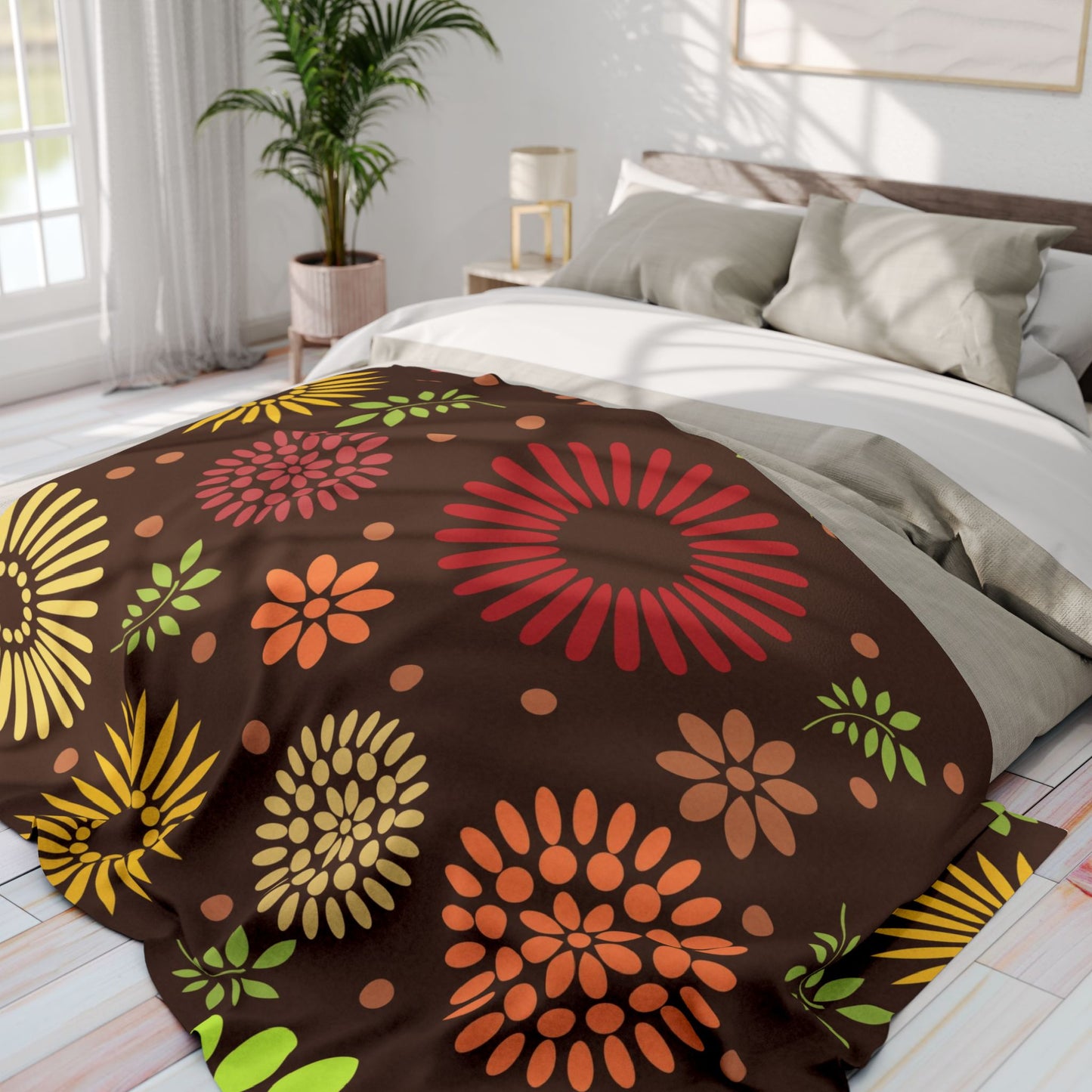 Earthy Elegance: Brown Floral Pattern Arctic Fleece Blanket