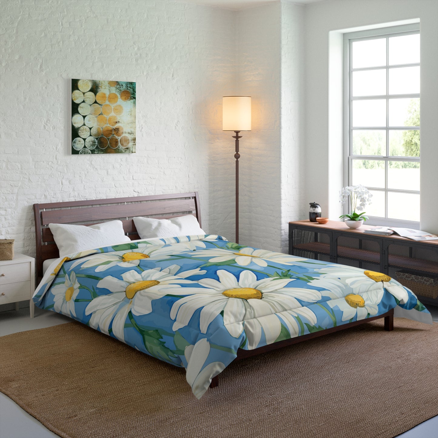 Serene White Daisy Flower Comforter