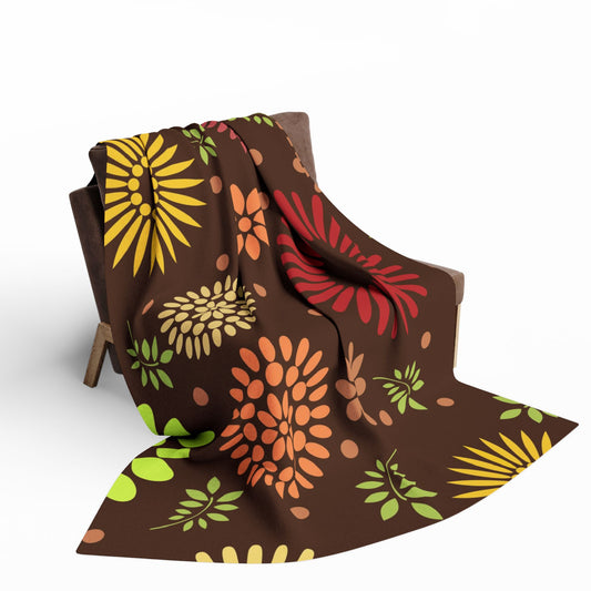 Earthy Elegance: Brown Floral Pattern Arctic Fleece Blanket