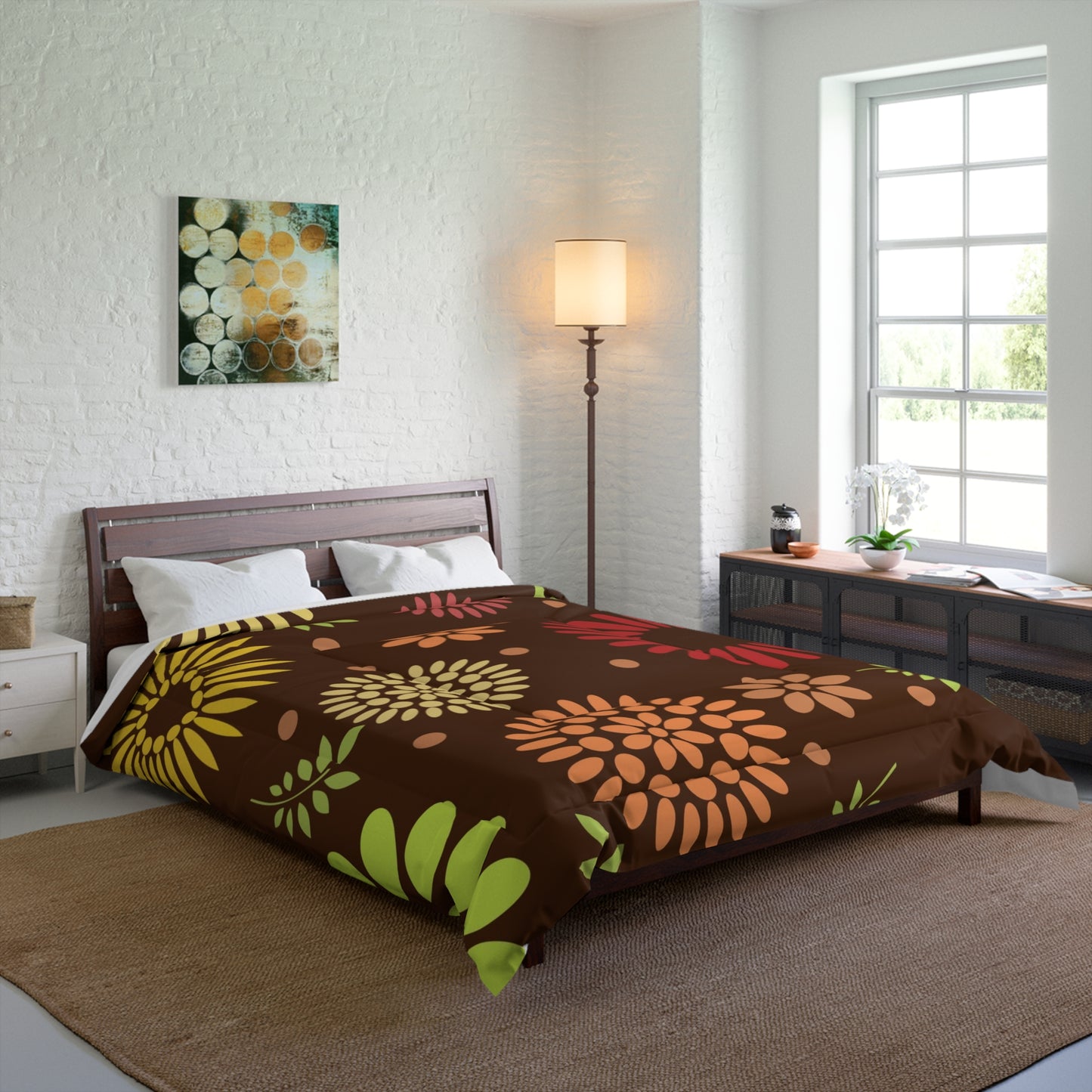 Earthy Elegance: Brown Floral Pattern Polyester Comforter