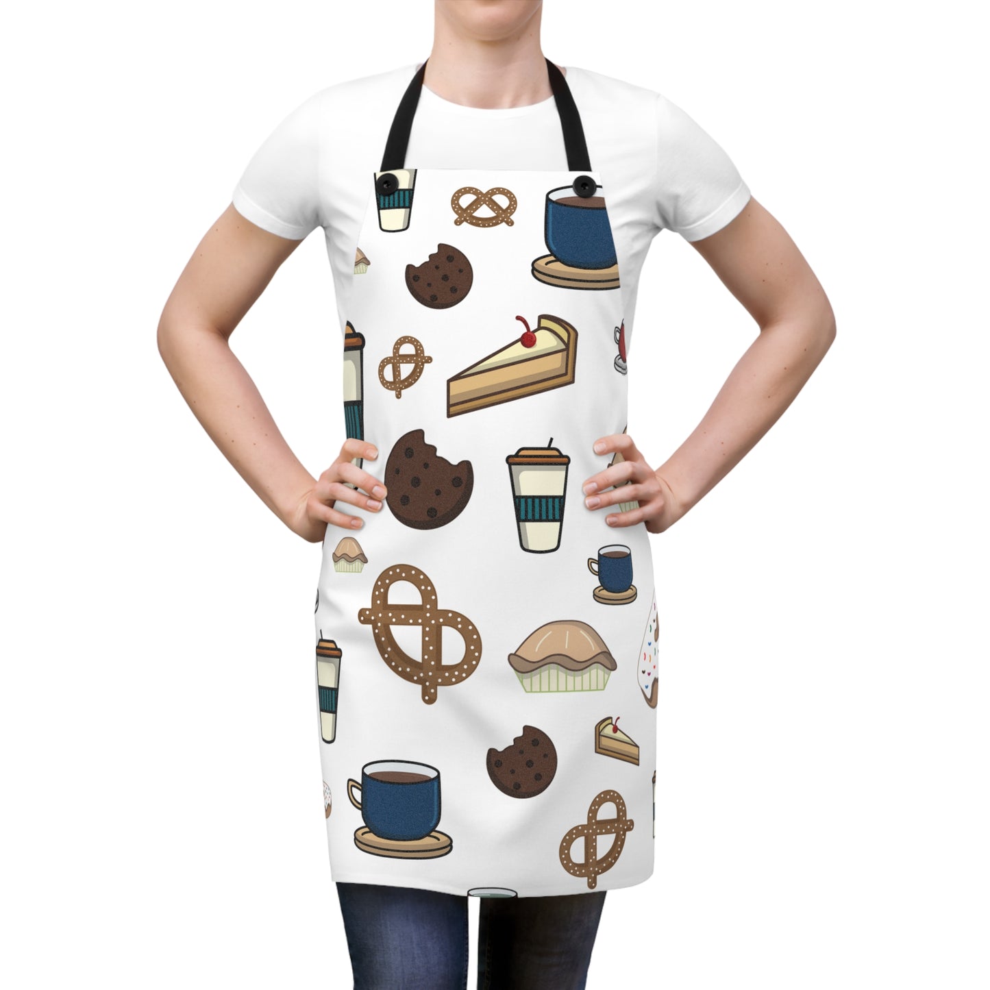 White Apron with Pastries and Coffee Design