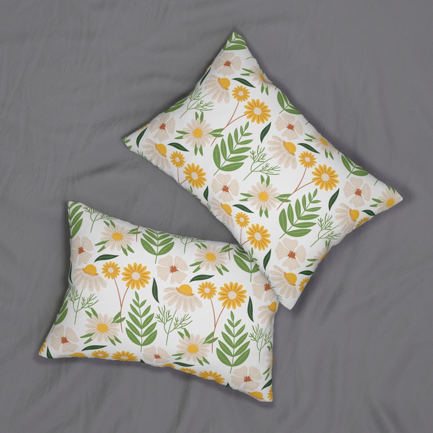 White & Yellow Sunflower Lumbar Pillow