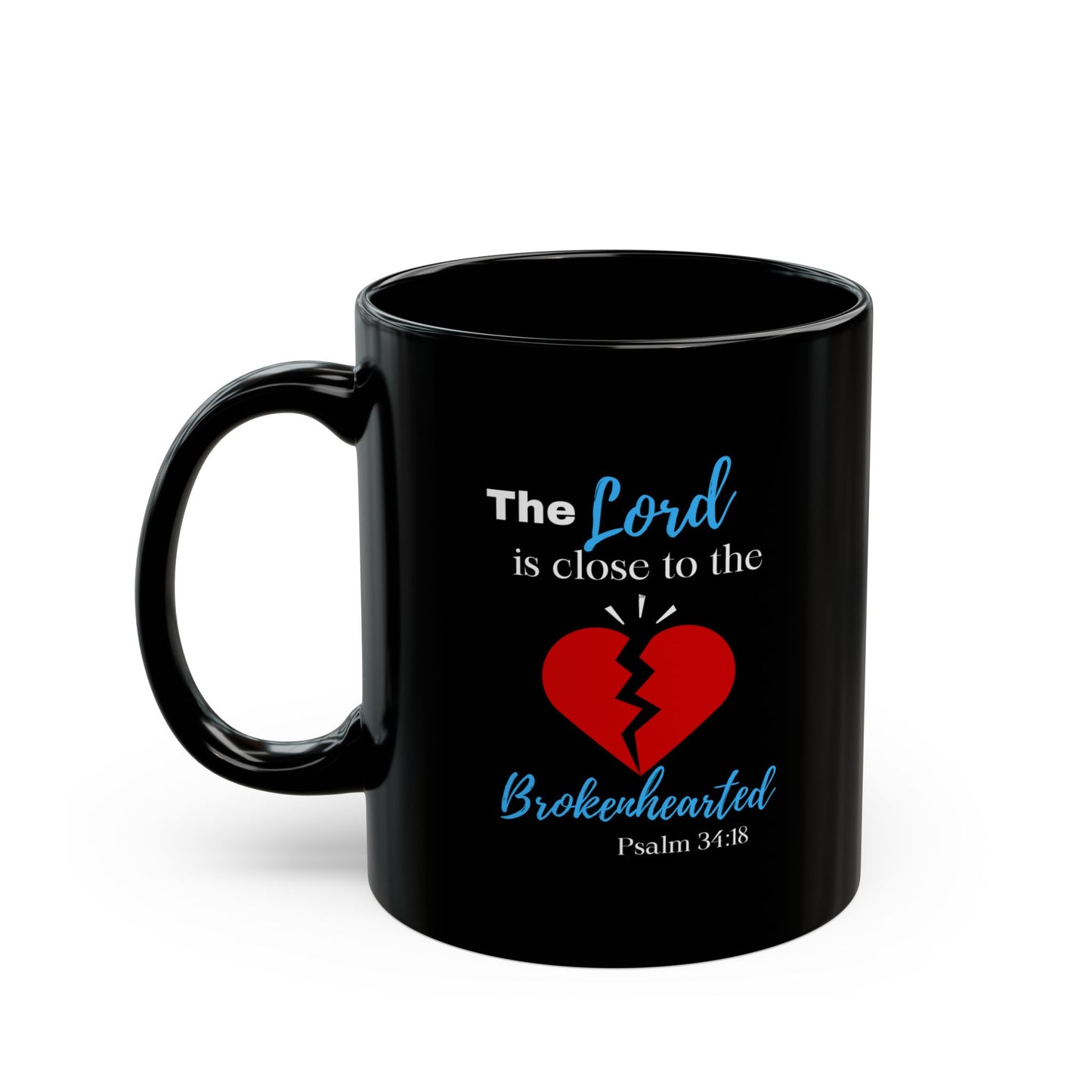 Psalm 34:18 Comfort Inspirational Black Ceramic Mug 11oz