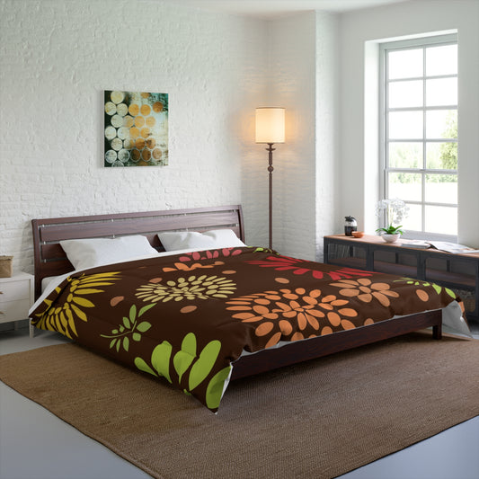 Earthy Elegance: Brown Floral Pattern Polyester Comforter