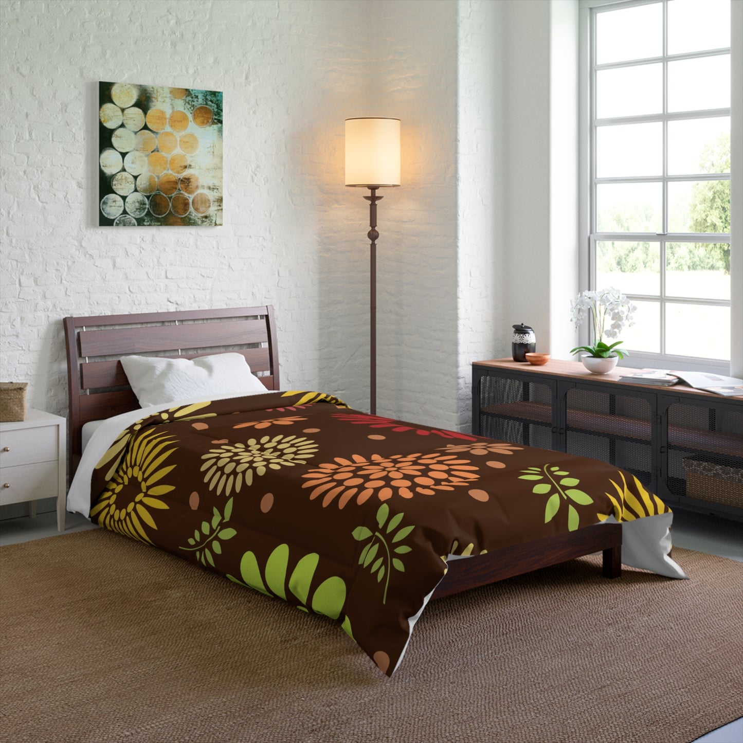 Earthy Elegance: Brown Floral Pattern Polyester Comforter