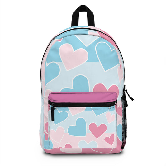Pink and Blue Heart Design Spun Polyester Backpack