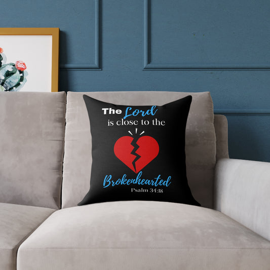 Spiritual Serenity: Psalm 34:18 Custom Spun Polyester Pillow